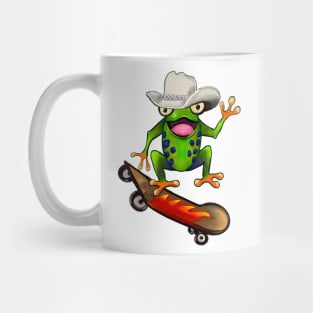 Frog - Kawaii Froggy Skateboarding Cute Frog Texas cowboy hat Funny toad toads amphibian tadpole Green Red eyed tree frogs rain forest Lizard dragon zoology gift frog Mug